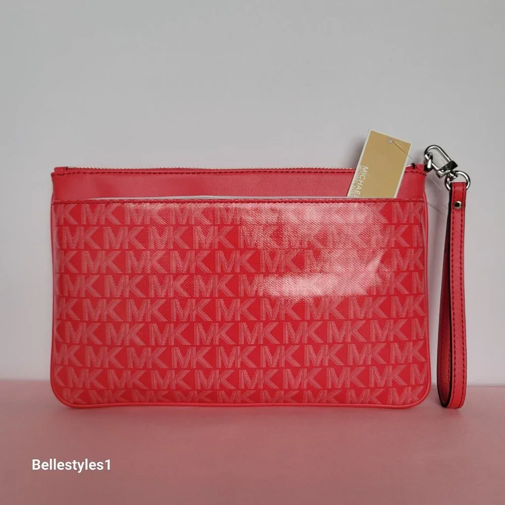 MICHAEL KORS Signature Logo Jet Set Large Top Zip Pouch/Wristlet- Geranium ⭐ - Picture 7 of 16